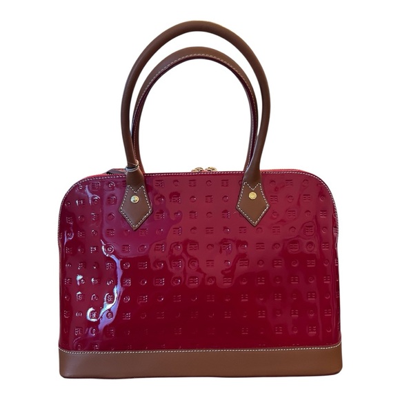 Arcadia Glossy Red and Brown Satchel - Picture 2 of 4